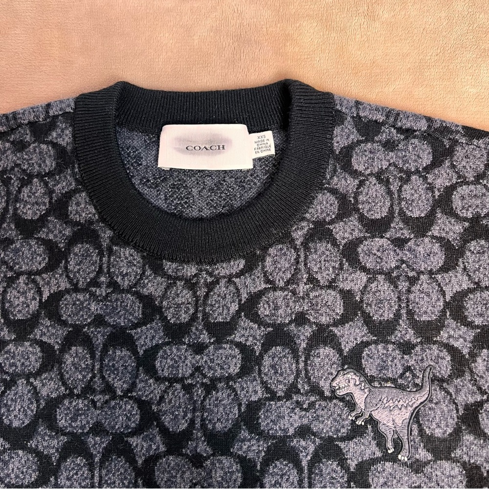 COACH 100% Wool Oversized 'Rexy' Black and Grey Crewneck Sweater - Size XXS - Picture 7 of 13